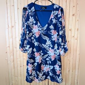 Lulus Blue Floral Long Sleeve Dress